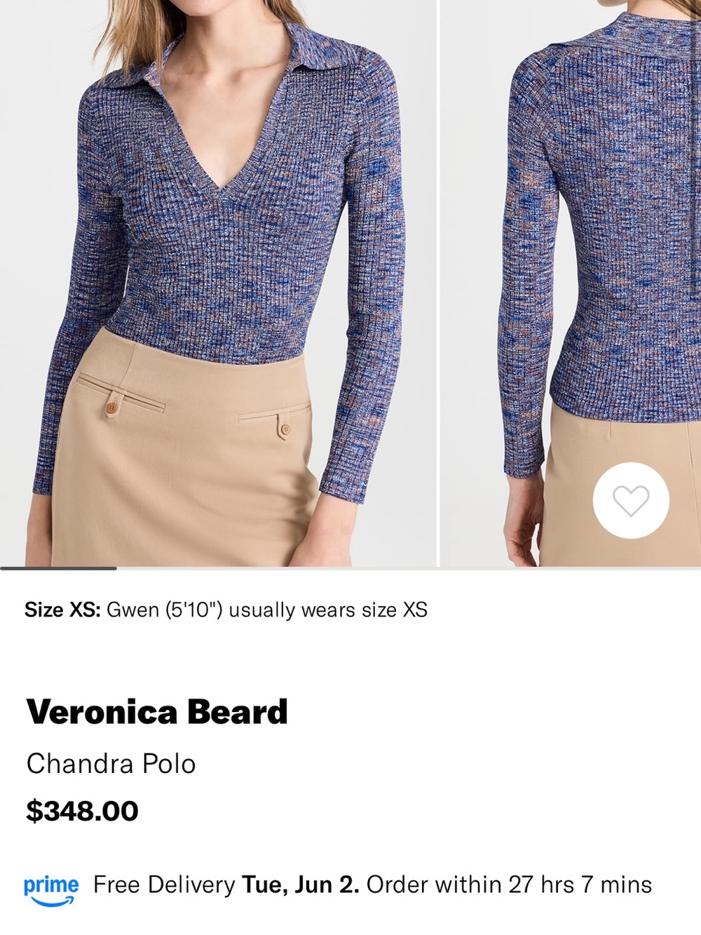Veronica Beard Blue Multicolor Ribbed Sweater with Collar - Picture 9 of 9